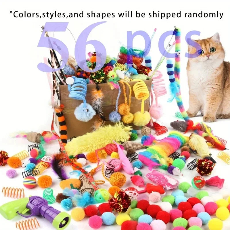 28pcs/14pcs Cat Toys Mixed Pack Assorted Plastic & Plush Toys for Multiple Cats Interactive Play