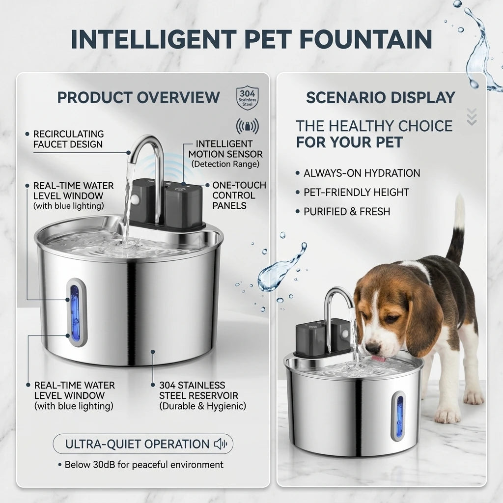 Wireless Cat Water Fountain, Built-in 2000mAh Rechargeable Battery Cat Fountain, 120-Degree Sensor Water Dispenser for Pets