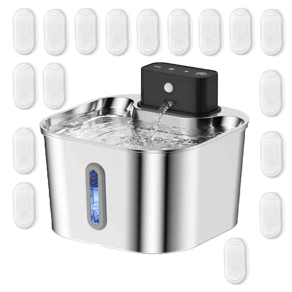 Wireless Cat Water Fountain, Built-in 2000mAh Rechargeable Battery Cat Fountain, 120-Degree Sensor Water Dispenser for Pets