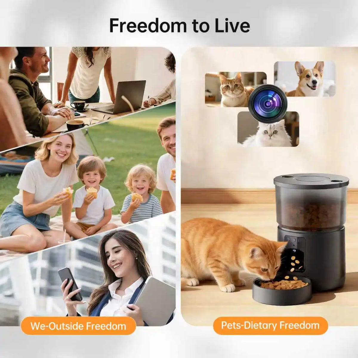 Automatic Cat Feeder with Camera, Video Dog Feeder, Suitable for Small and Medium-Sized Kittens and Dog Feeders, 5V-USB Powered