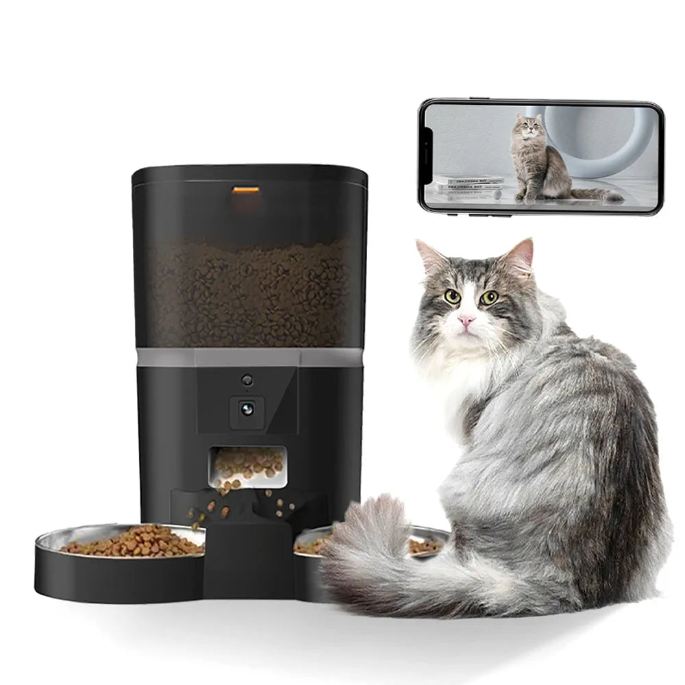 4L With HD Camera Automatic Pet Feeder Cat And Dog Food Automatic Dispenser Suitable For Two Pet Cat And Dog Feeding Remote Feed