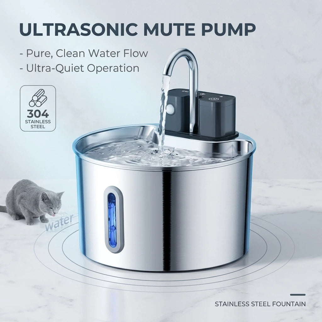 Wireless Cat Water Fountain, Built-in 2000mAh Rechargeable Battery Cat Fountain, 120-Degree Sensor Water Dispenser for Pets