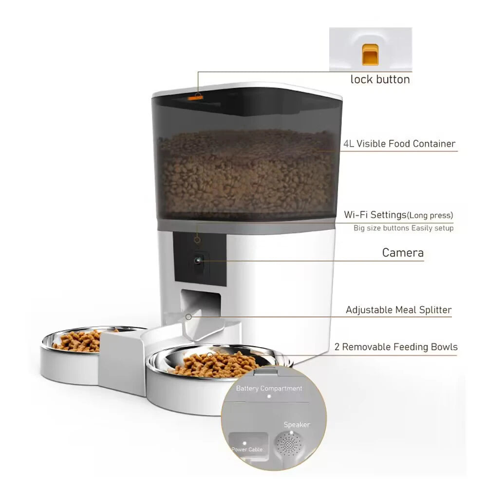 Double Meal Automatic Cat Feeder, Feeder With Video, Tuya WIFI Automatic Dog Feeder, Programmable Pet Feeder, Multiple Model