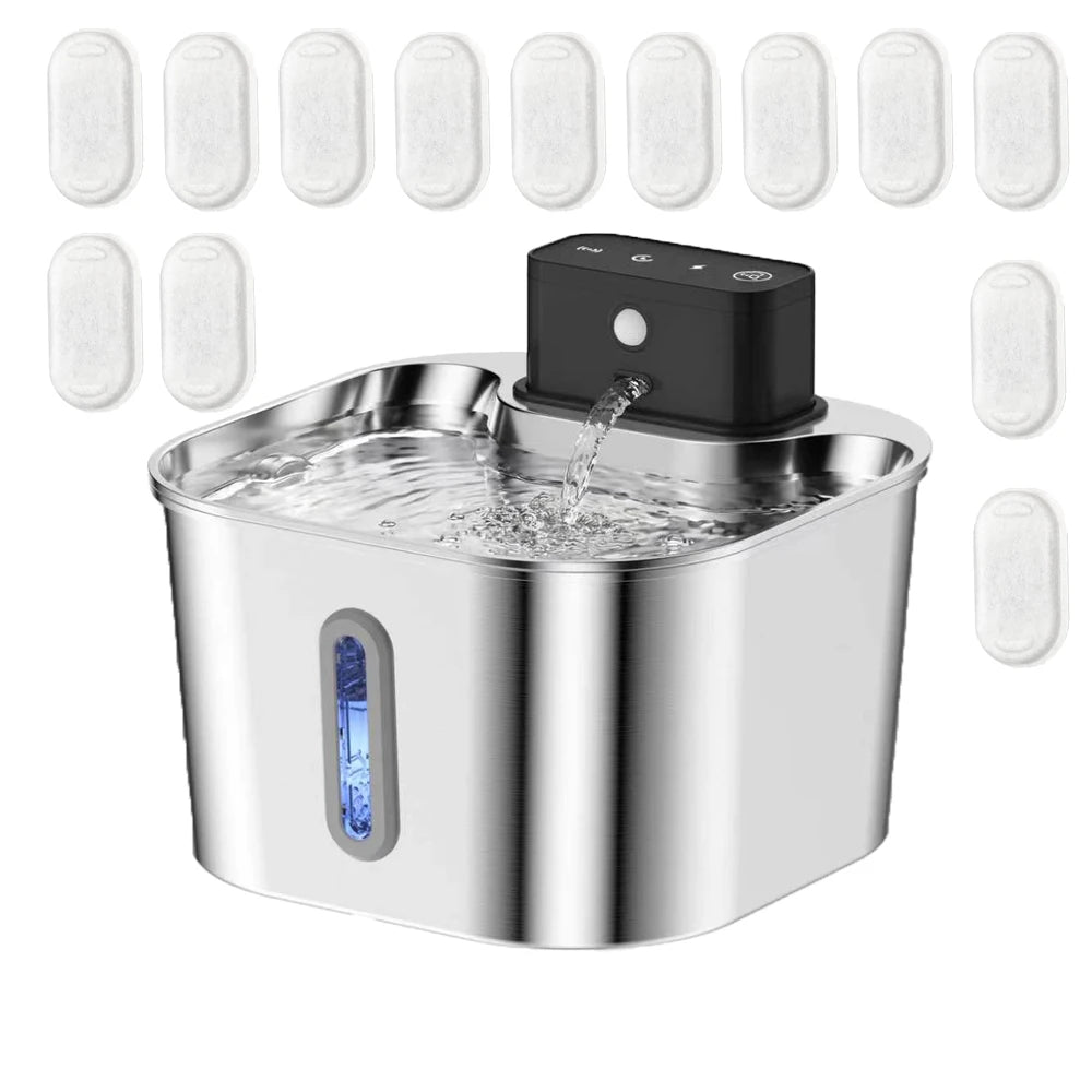 Wireless Cat Water Fountain, Built-in 2000mAh Rechargeable Battery Cat Fountain, 120-Degree Sensor Water Dispenser for Pets