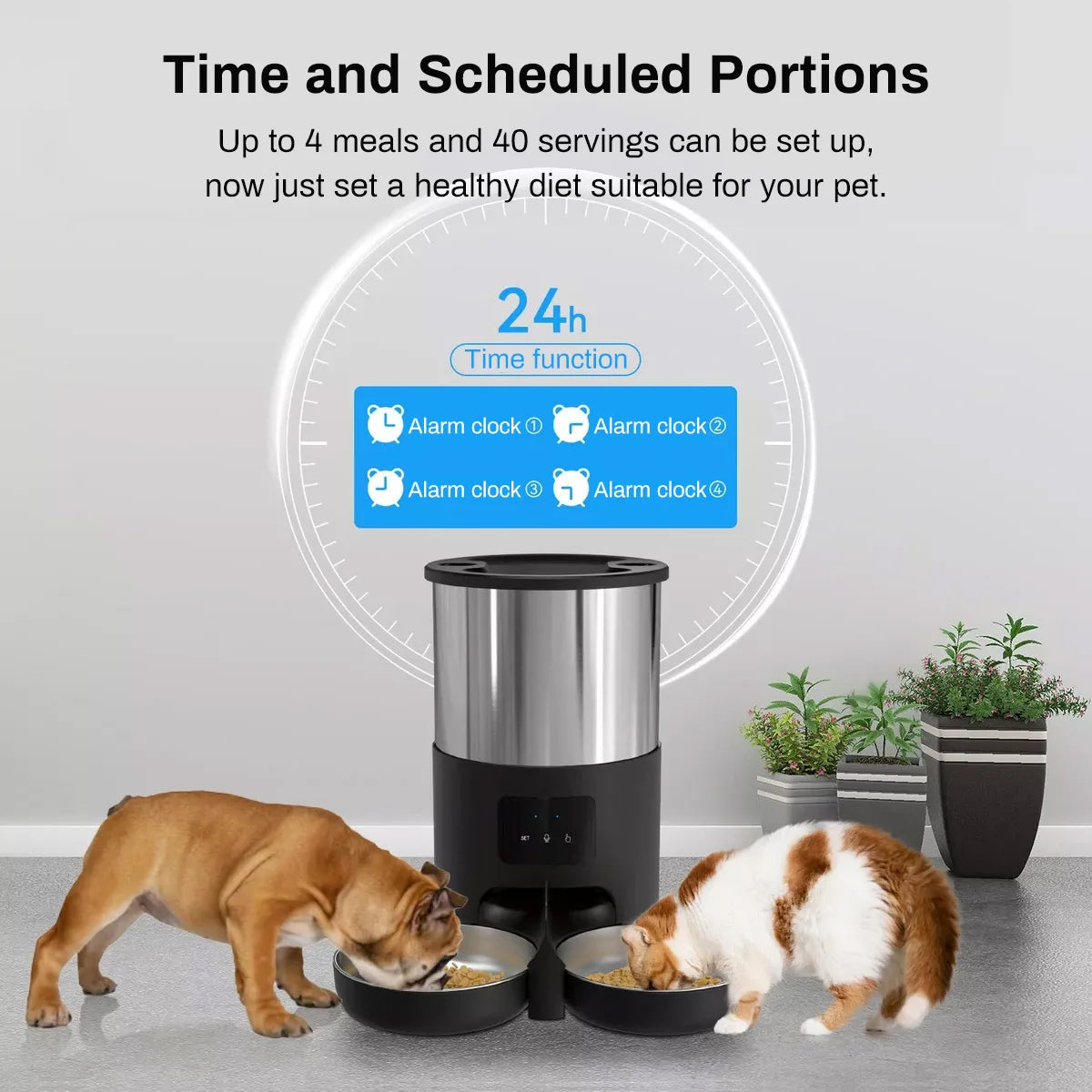Tuya APP Automatic Cat Feeder,4.5L Pet Feeder With Double Stainless‑Steel Bowls,Dry Cat Food Dispenser Timed Auto Feeding For Ca