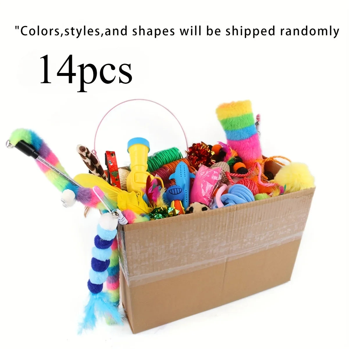 28pcs/14pcs Cat Toys Mixed Pack Assorted Plastic & Plush Toys for Multiple Cats Interactive Play