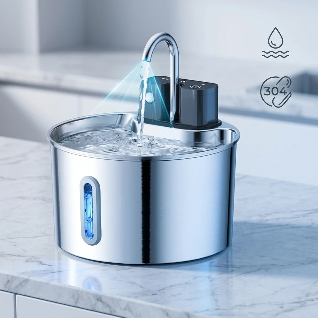 Wireless Cat Water Fountain, Built-in 2000mAh Rechargeable Battery Cat Fountain, 120-Degree Sensor Water Dispenser for Pets