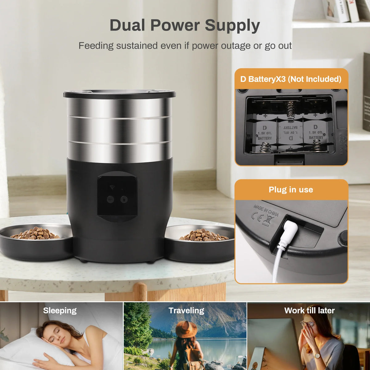 Tuya APP Automatic Cat Feeder,4.5L Pet Feeder With Double Stainless‑Steel Bowls,Dry Cat Food Dispenser Timed Auto Feeding For Ca