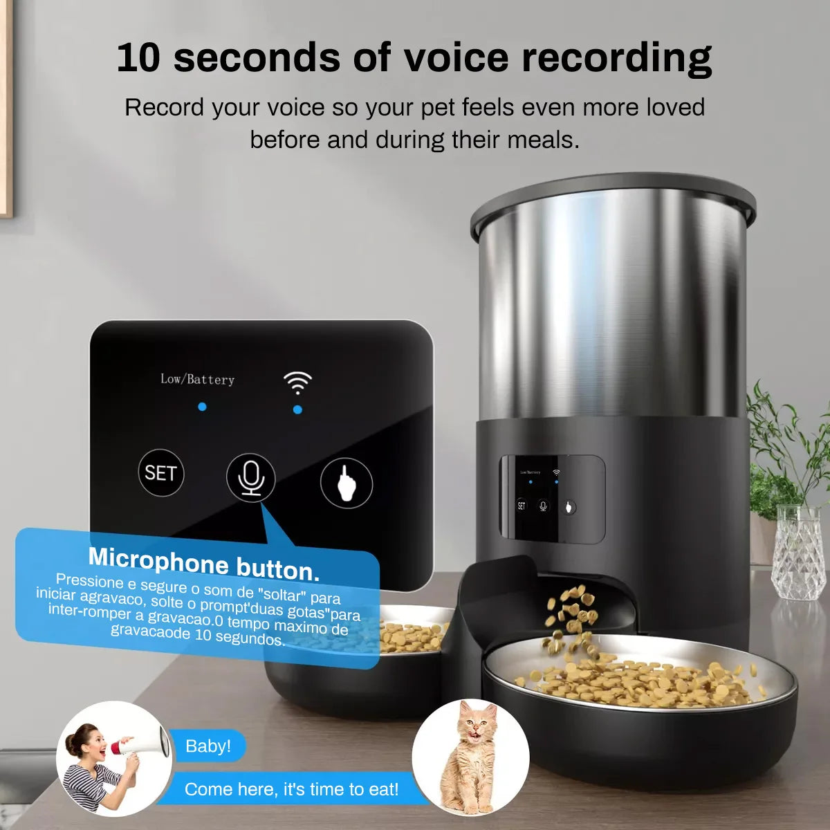 Tuya APP Automatic Cat Feeder,4.5L Pet Feeder With Double Stainless‑Steel Bowls,Dry Cat Food Dispenser Timed Auto Feeding For Ca
