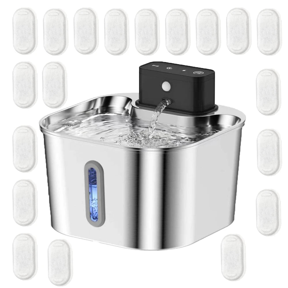 Wireless Cat Water Fountain, Built-in 2000mAh Rechargeable Battery Cat Fountain, 120-Degree Sensor Water Dispenser for Pets