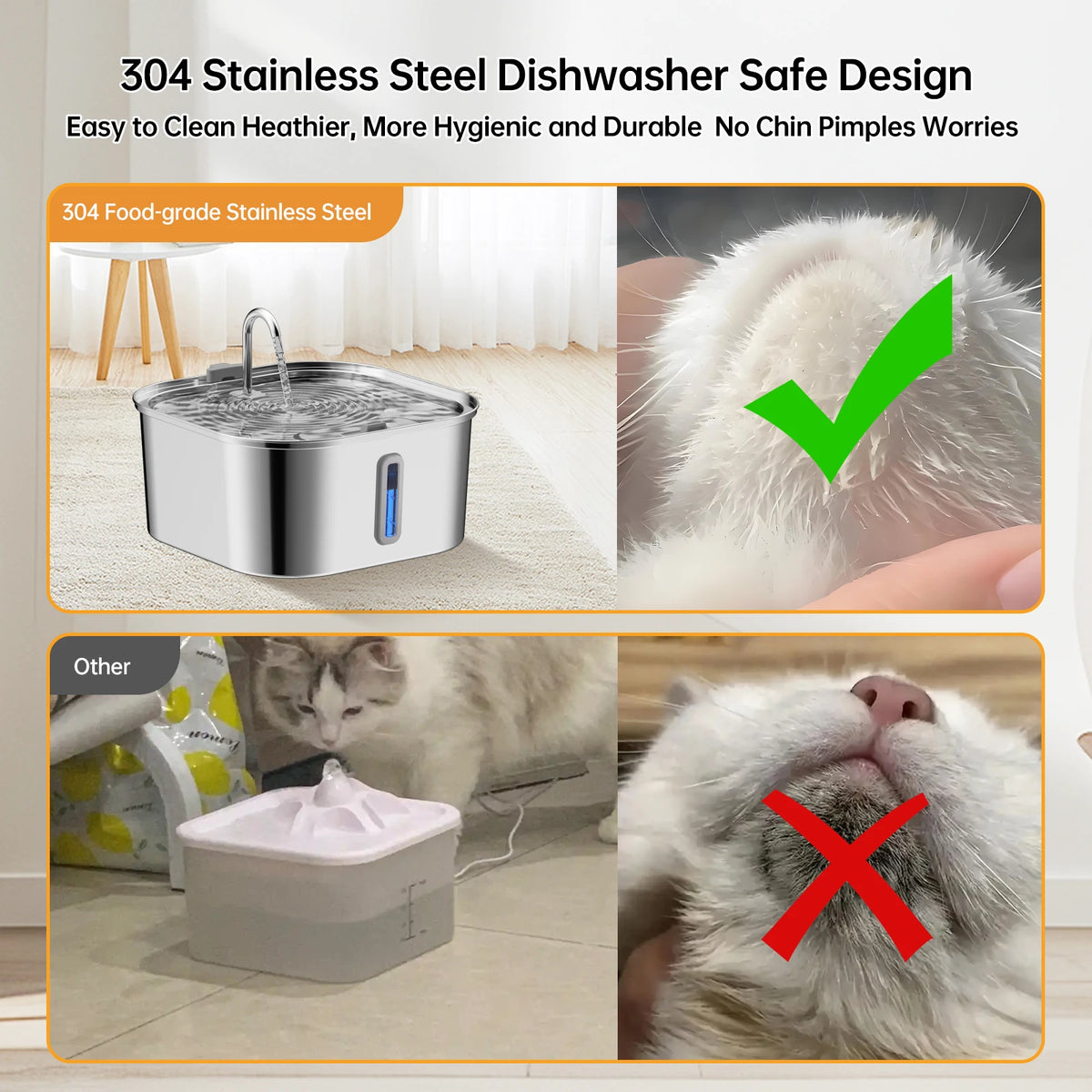 7L Stainless Steel Dog Automatic Water Feeder, With Water Level Window Display Dog Fountain, Large Pet Water Dispenser