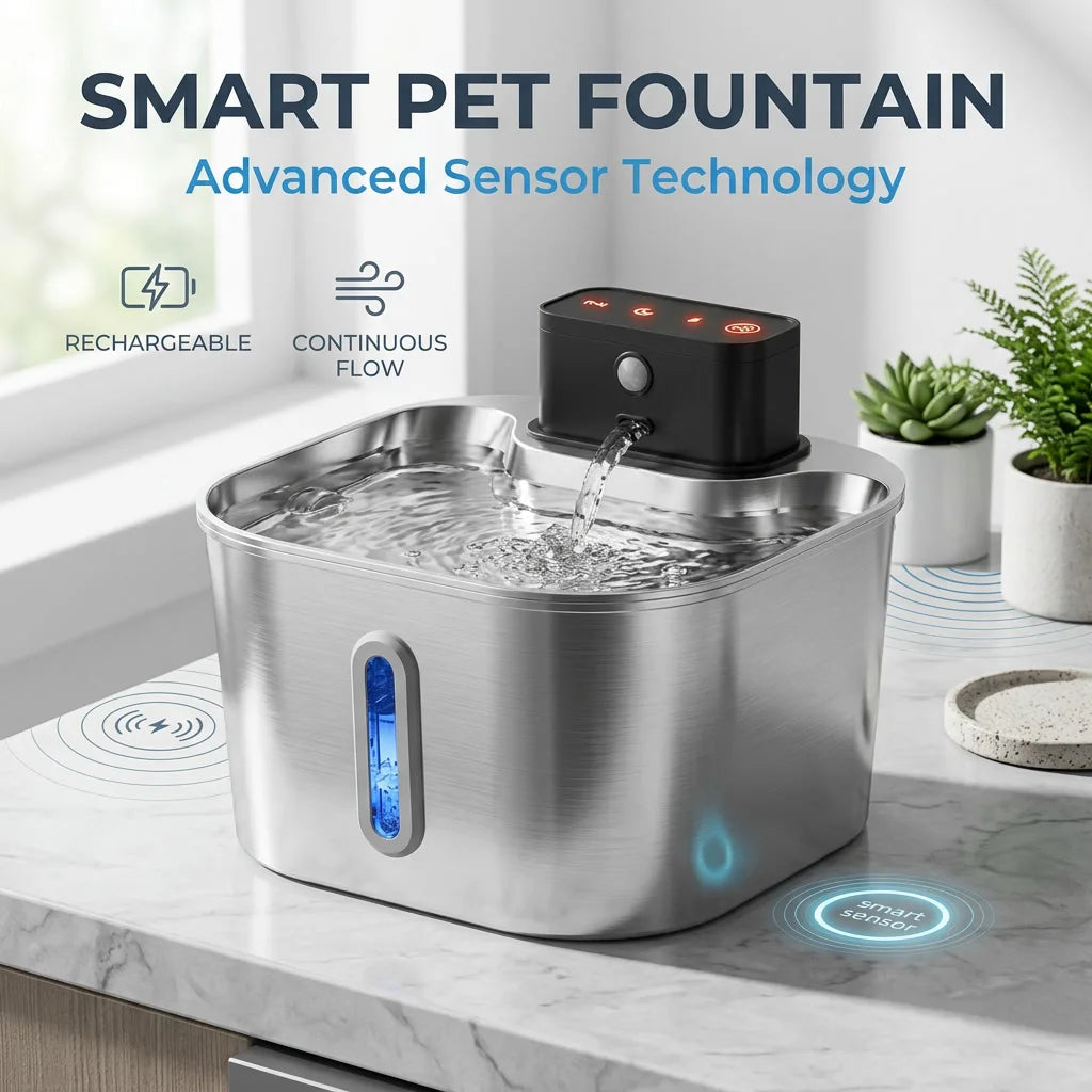 Wireless Cat Water Fountain, Built-in 2000mAh Rechargeable Battery Cat Fountain, 120-Degree Sensor Water Dispenser for Pets