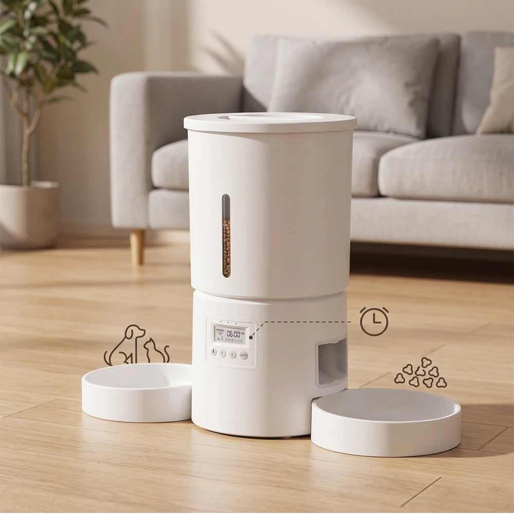 4.2L Cat Automatic Feeder, Pet Feeder with 2 Bowls, Programmable Automatic Dog Feeder, Cat Food Dispenser