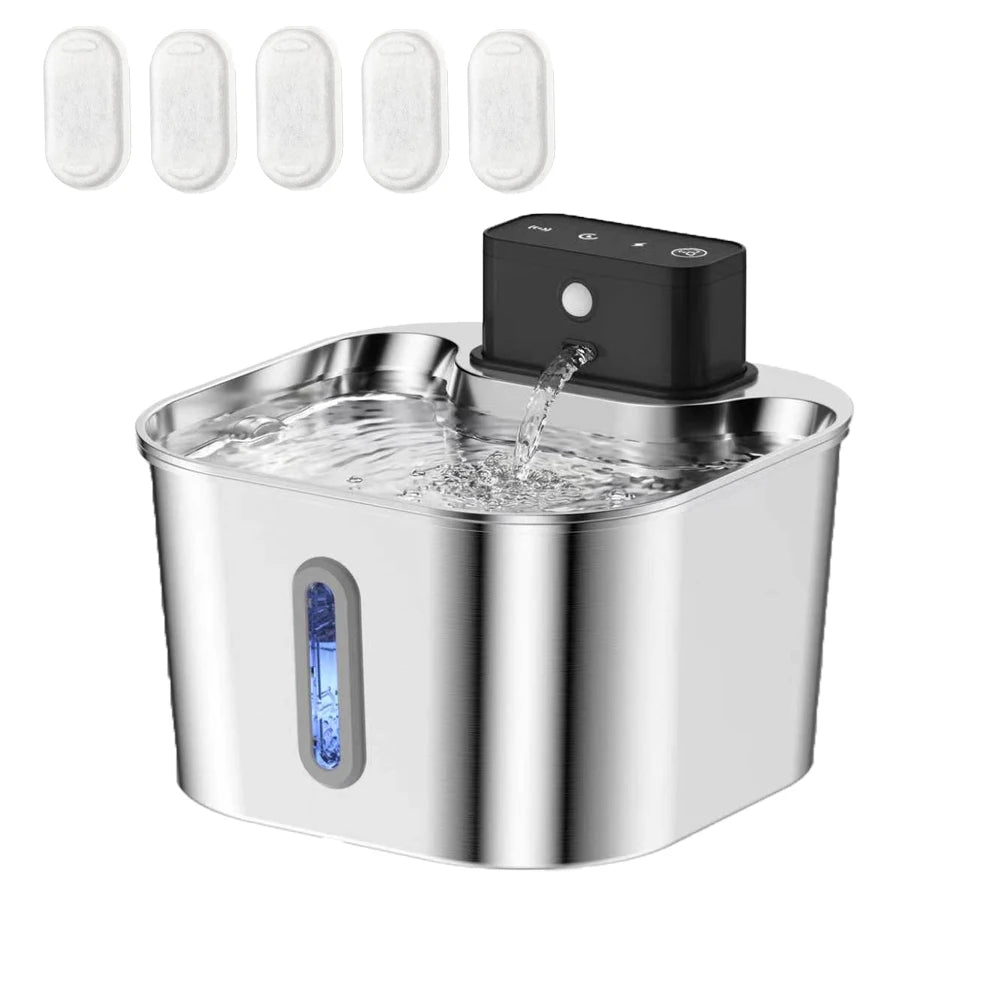 Wireless Cat Water Fountain, Built-in 2000mAh Rechargeable Battery Cat Fountain, 120-Degree Sensor Water Dispenser for Pets