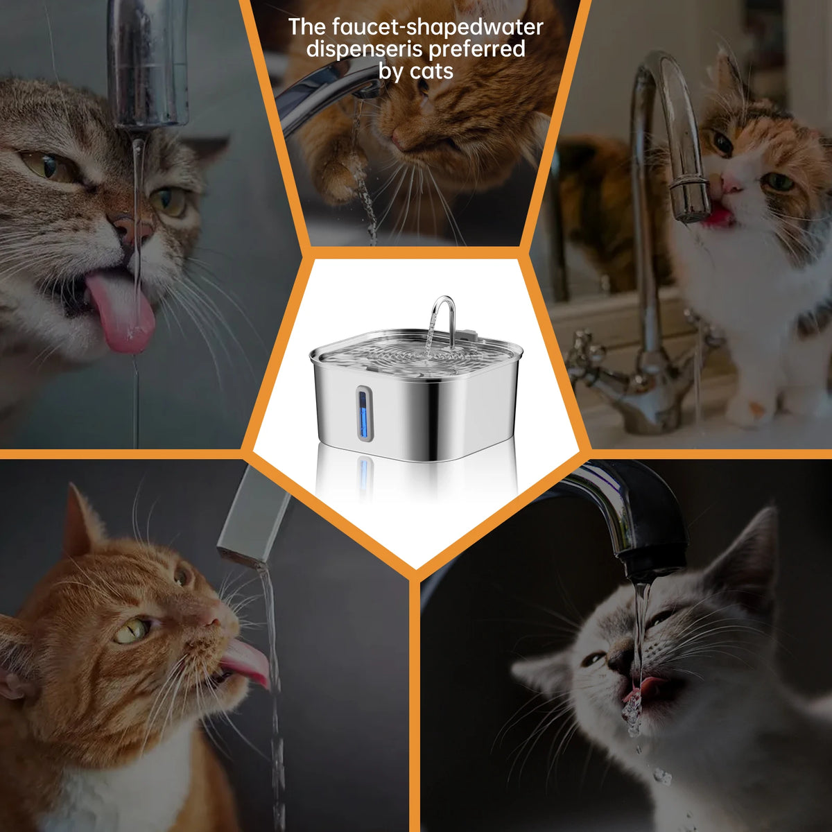 7L Stainless Steel Dog Automatic Water Feeder, With Water Level Window Display Dog Fountain, Large Pet Water Dispenser