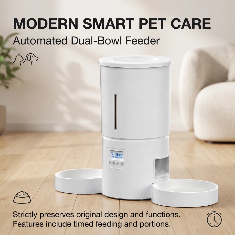 4.2L Cat Automatic Feeder, Pet Feeder with 2 Bowls, Programmable Automatic Dog Feeder, Cat Food Dispenser